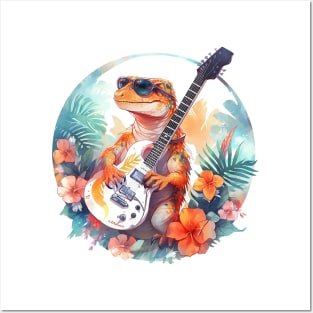 Lizard Shreds in Paradise: Electric Guitar Gecko Posters and Art